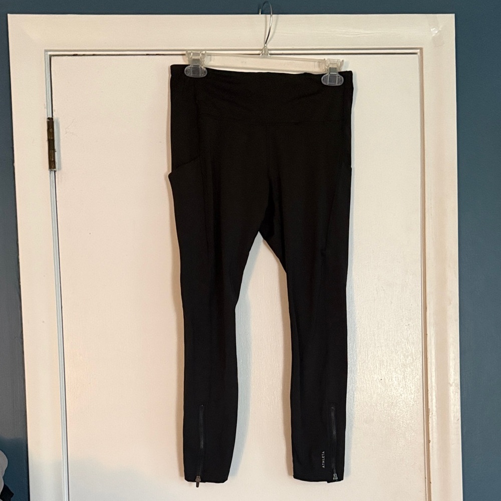 Athleta Black High-Waist Performance Leggings with Ankle Zips